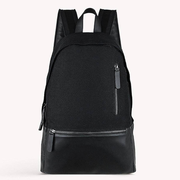 Essential Jet Black Cotton Vegan Leather Backpack - Picture 1 of 2